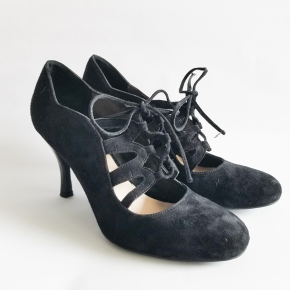Franco Sarto Shoes - Franco Sarto Suede Leather Lace Front Heels Black